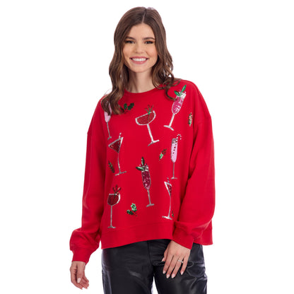 Red Cocktail Holiday Sparkle Sweatshirt