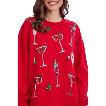 Red Cocktail Holiday Sparkle Sweatshirt