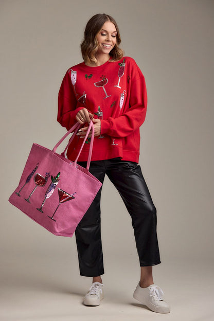 Red Cocktail Holiday Sparkle Sweatshirt