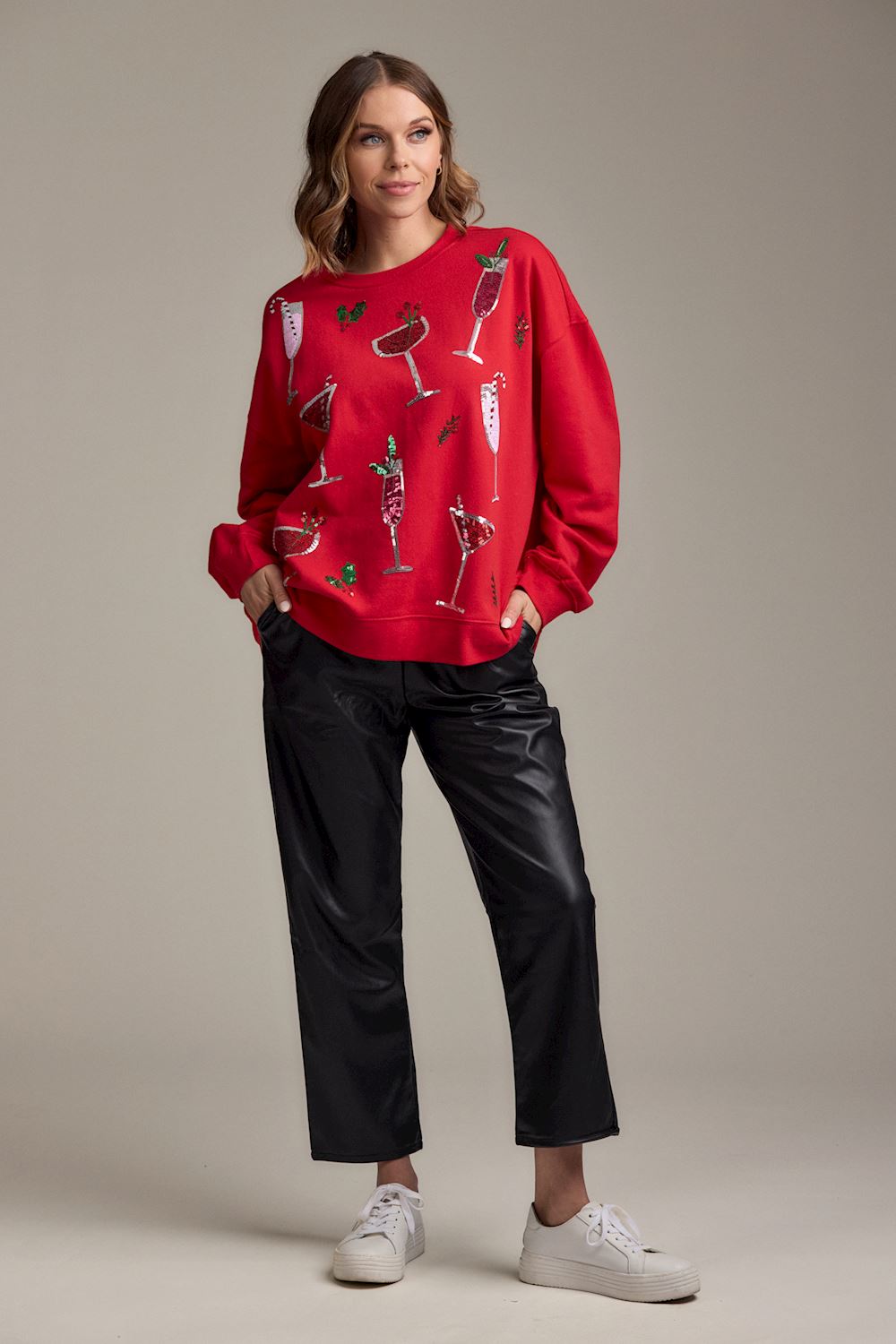 Red Cocktail Holiday Sparkle Sweatshirt