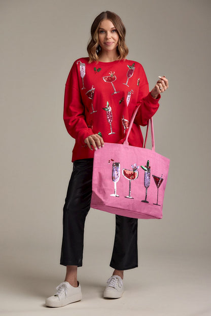 Red Cocktail Holiday Sparkle Sweatshirt