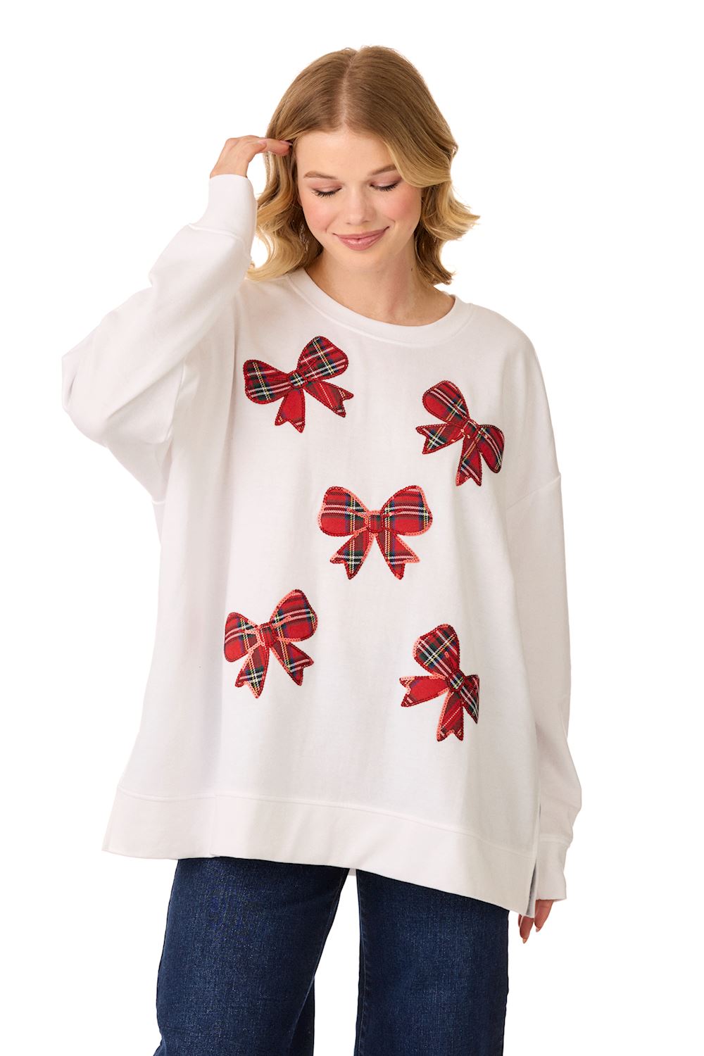 Tartan Bow Sparkle One Size Sweatshirt