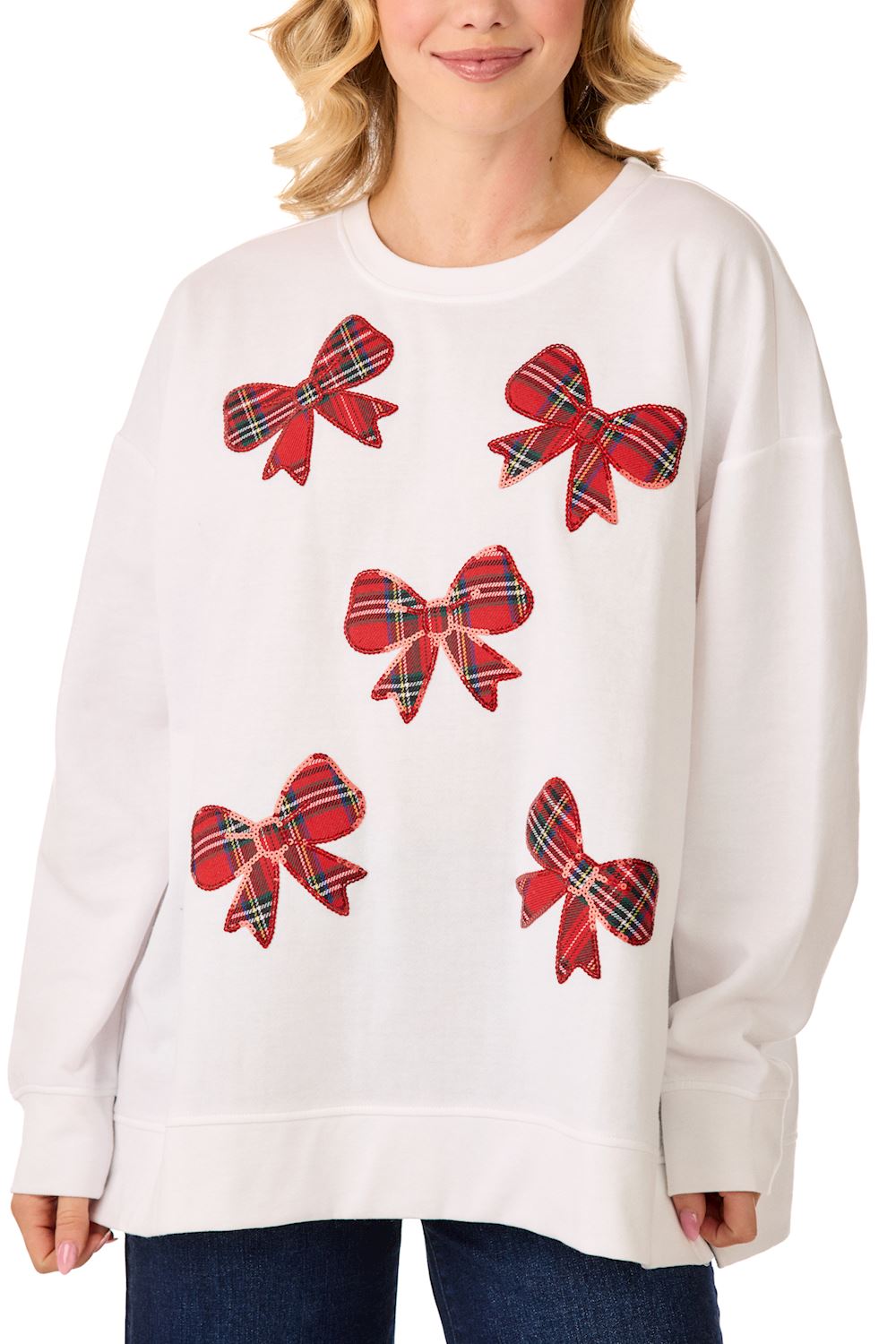 Tartan Bow Sparkle One Size Sweatshirt