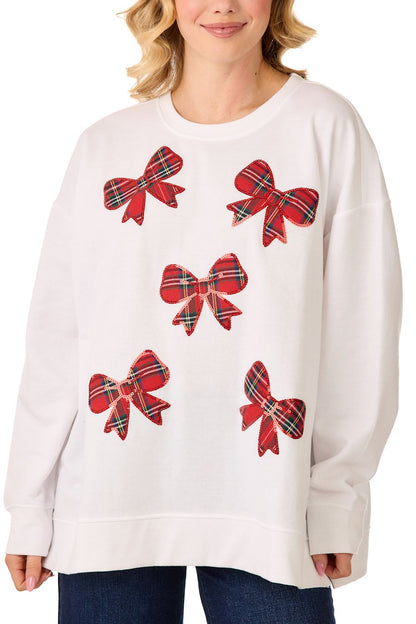 Tartan Bow Sparkle One Size Sweatshirt
