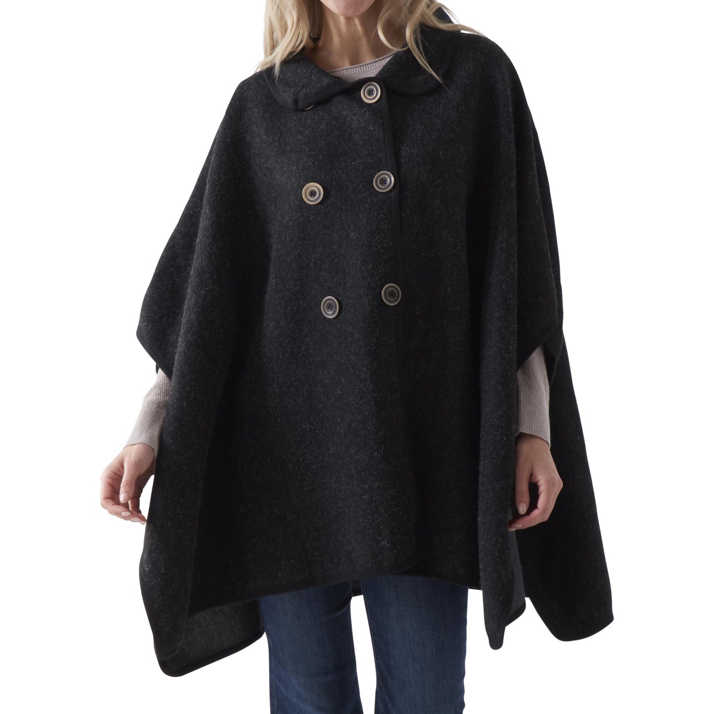 Black Button Front Cape