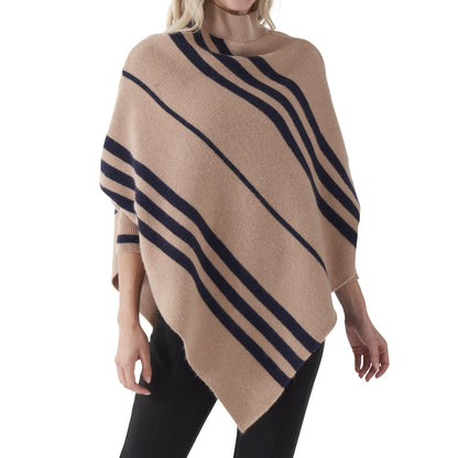 Tan with Navy Stripes Poncho with Sleeves