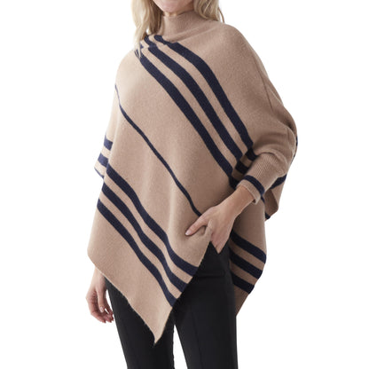 Tan with Navy Stripes Poncho with Sleeves