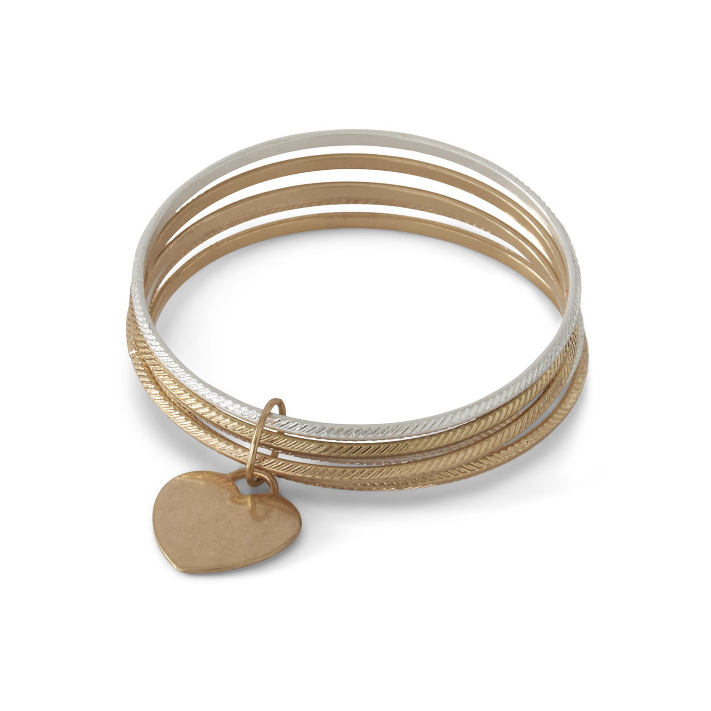 Five Piece Bangle with Heart Charm