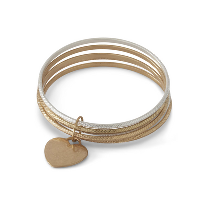 Five Piece Bangle with Heart Charm