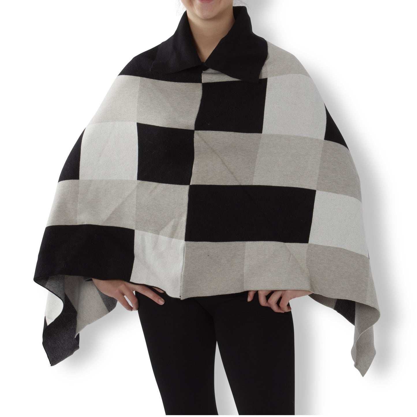 Black White Buffalo Check Poncho