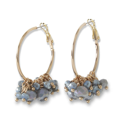 Grey Fringe Bead On Hoop Earring