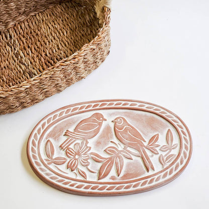 Oval Handmade Bread Warmer & Wicker Basket - Lovebirds