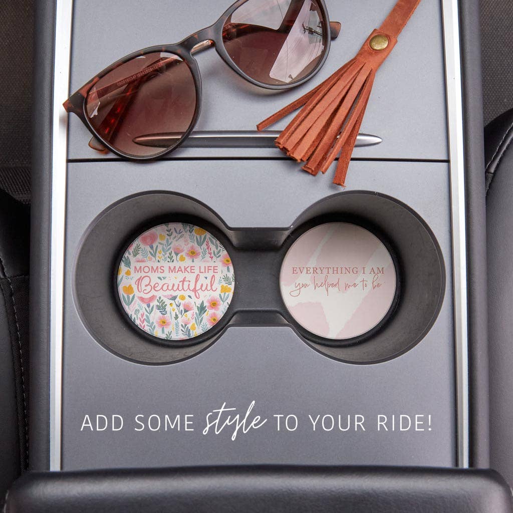 Floral Moms Make Life Beautiful Car Coaster Set