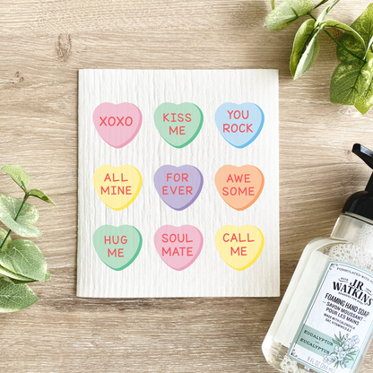 Valentine's Day Candy Hearts Swedish Dishcloth