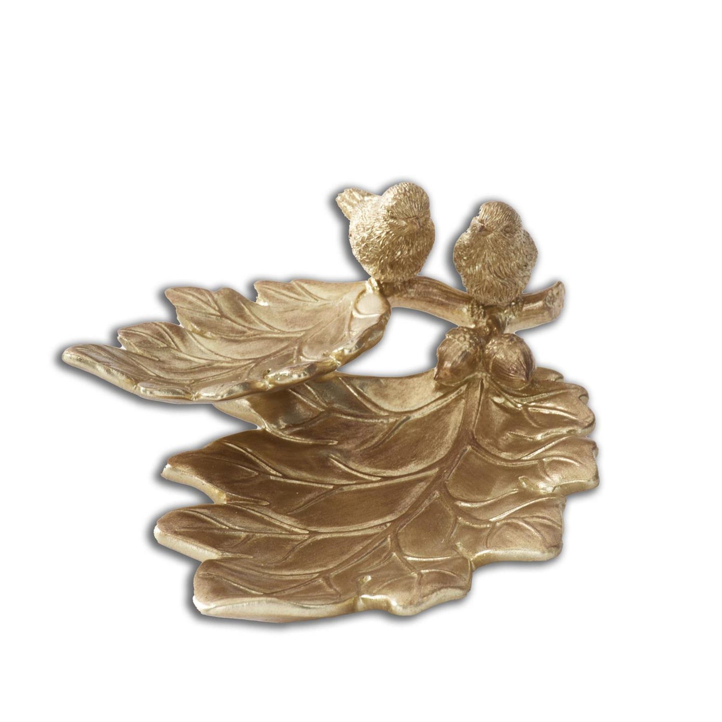 Gold Resin Leaf Tray with Birds