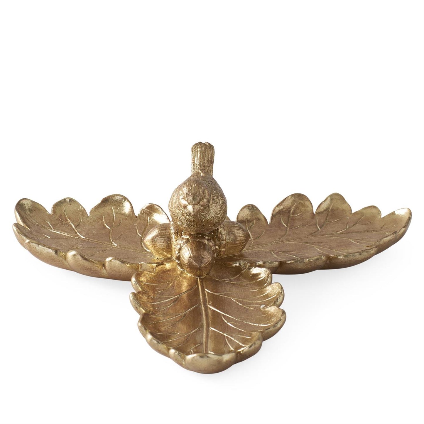 Gold Resin Leaf Tray with Bird & Acorns