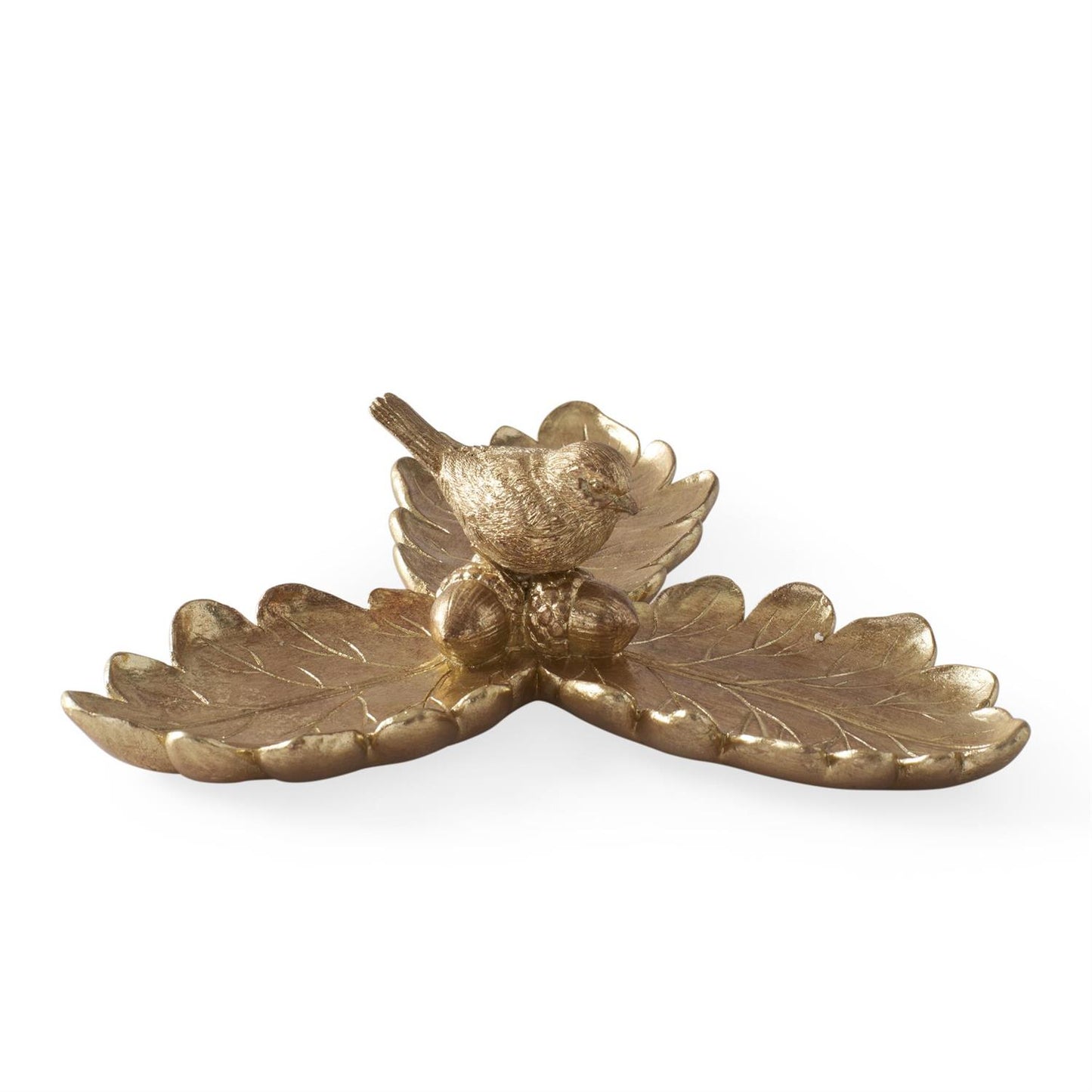Gold Resin Leaf Tray with Bird & Acorns