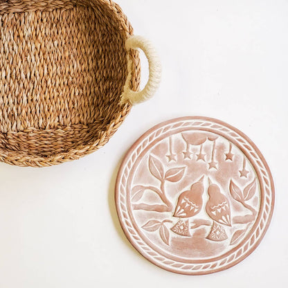 Round Handmade Bread Warmer & Wicker Basket - Lovebirds