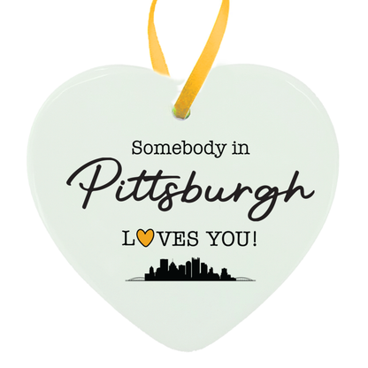 Somebody in Pittsburgh Loves You Heart Ornament