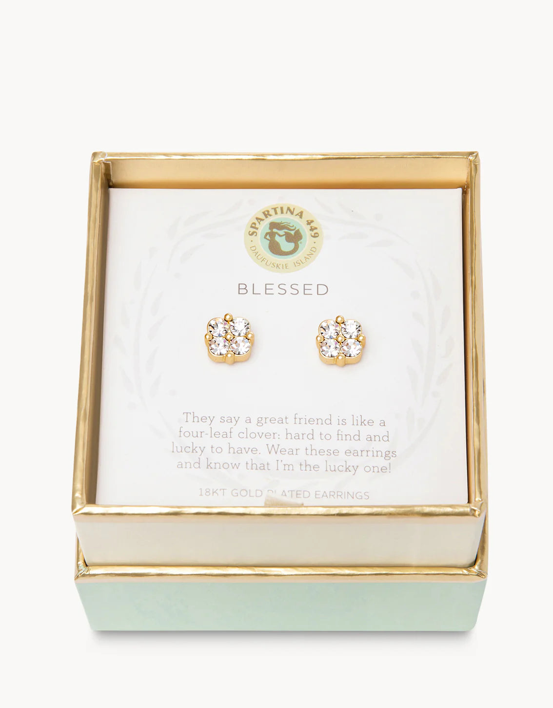 Sea La Vie Stud Earrings Blessed/Crystal Clover - Gold