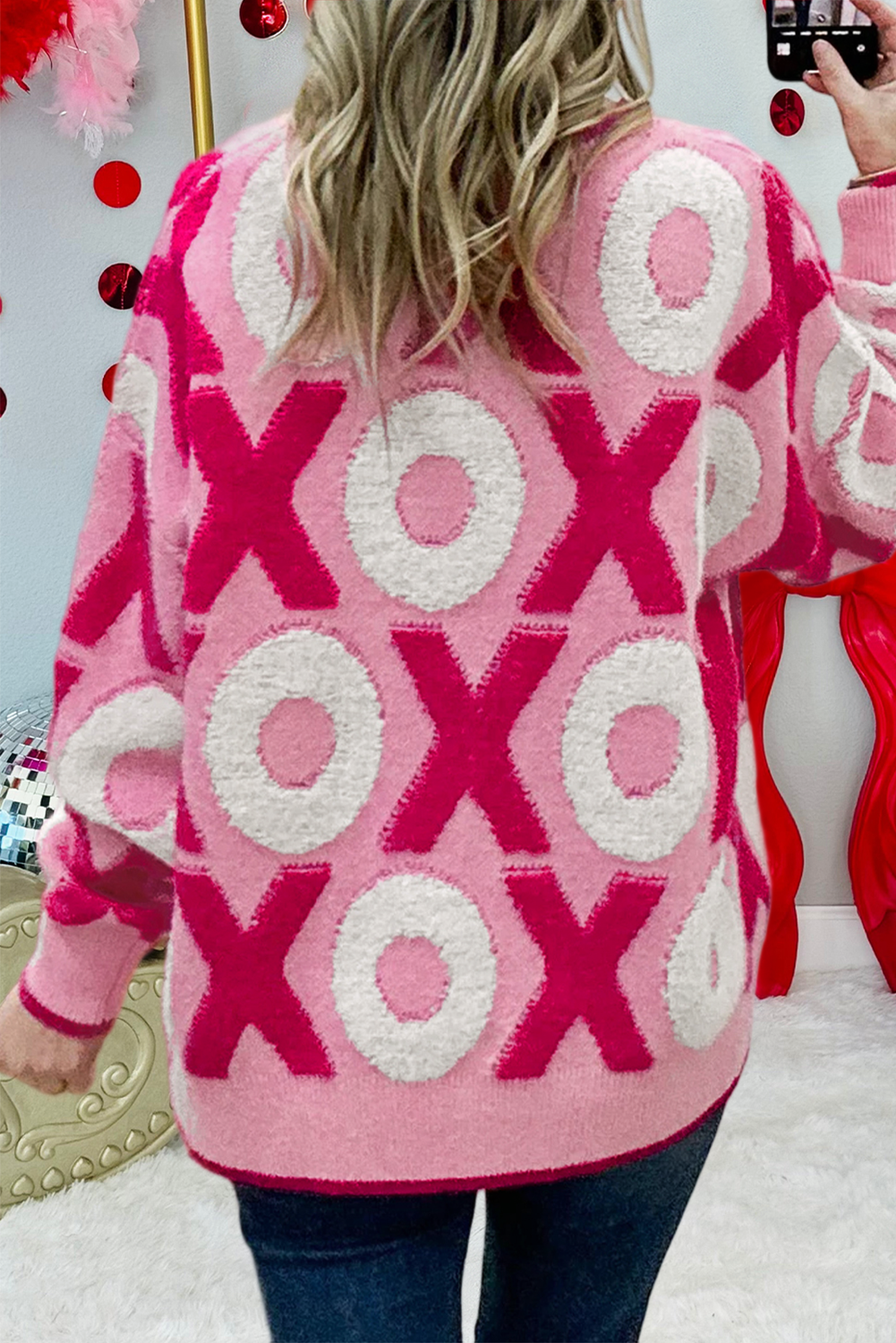 XOXO Pattern Drop Shoulder Sweater