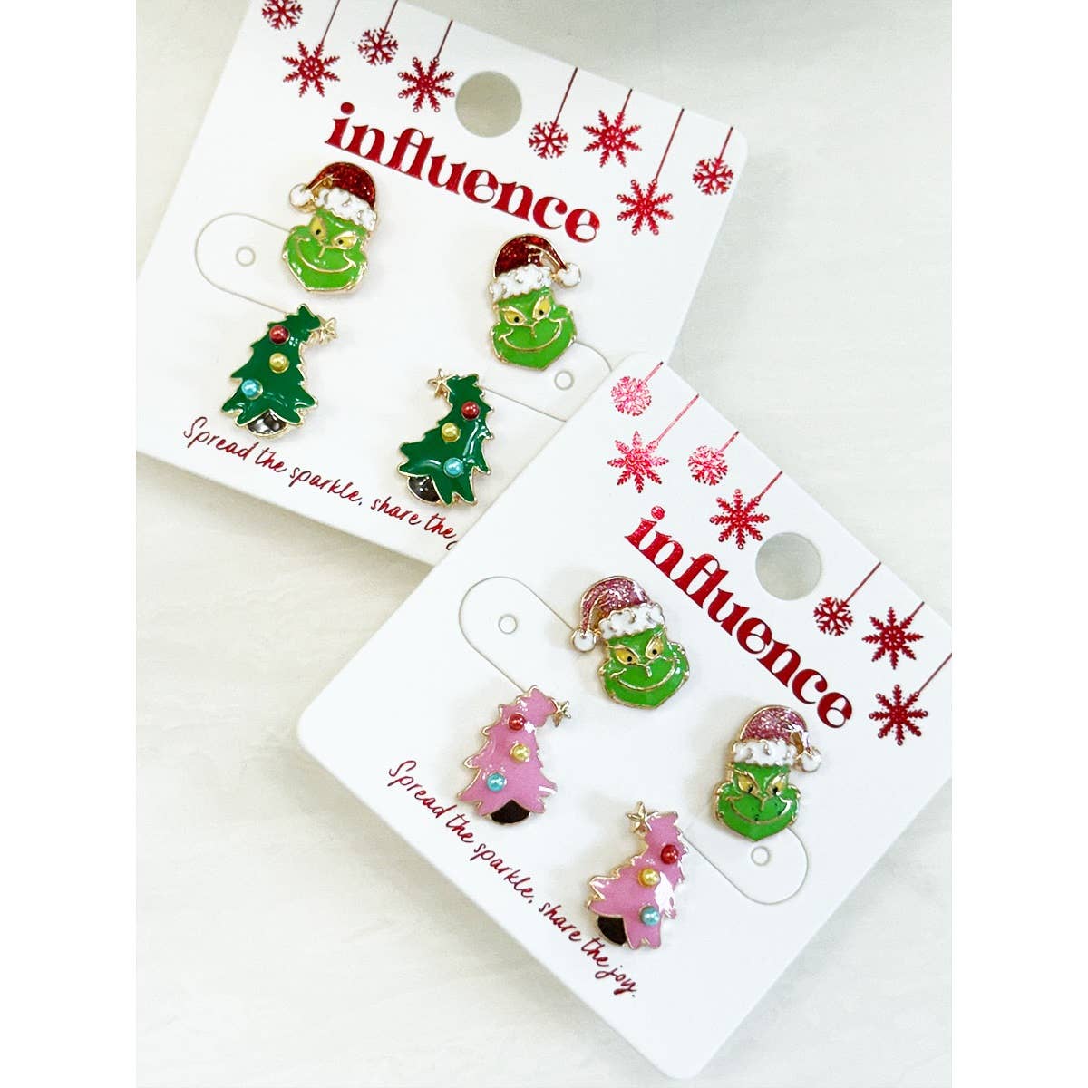 Grinch Santa & Tree Earrings