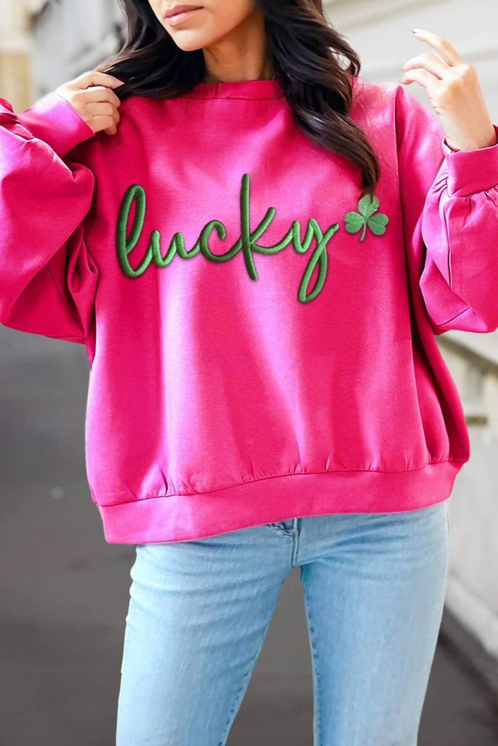 Lucky Clover Embroidered St. Patrick Sweatshirt