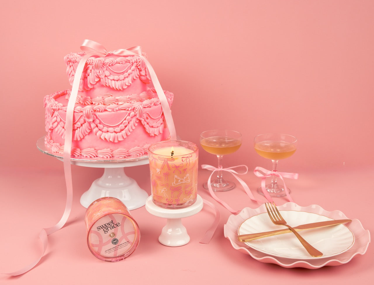 Sweet Grace Pink Bow Candle
