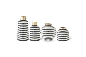 Black & White Striped Ceramic Vases w/Gold Trim