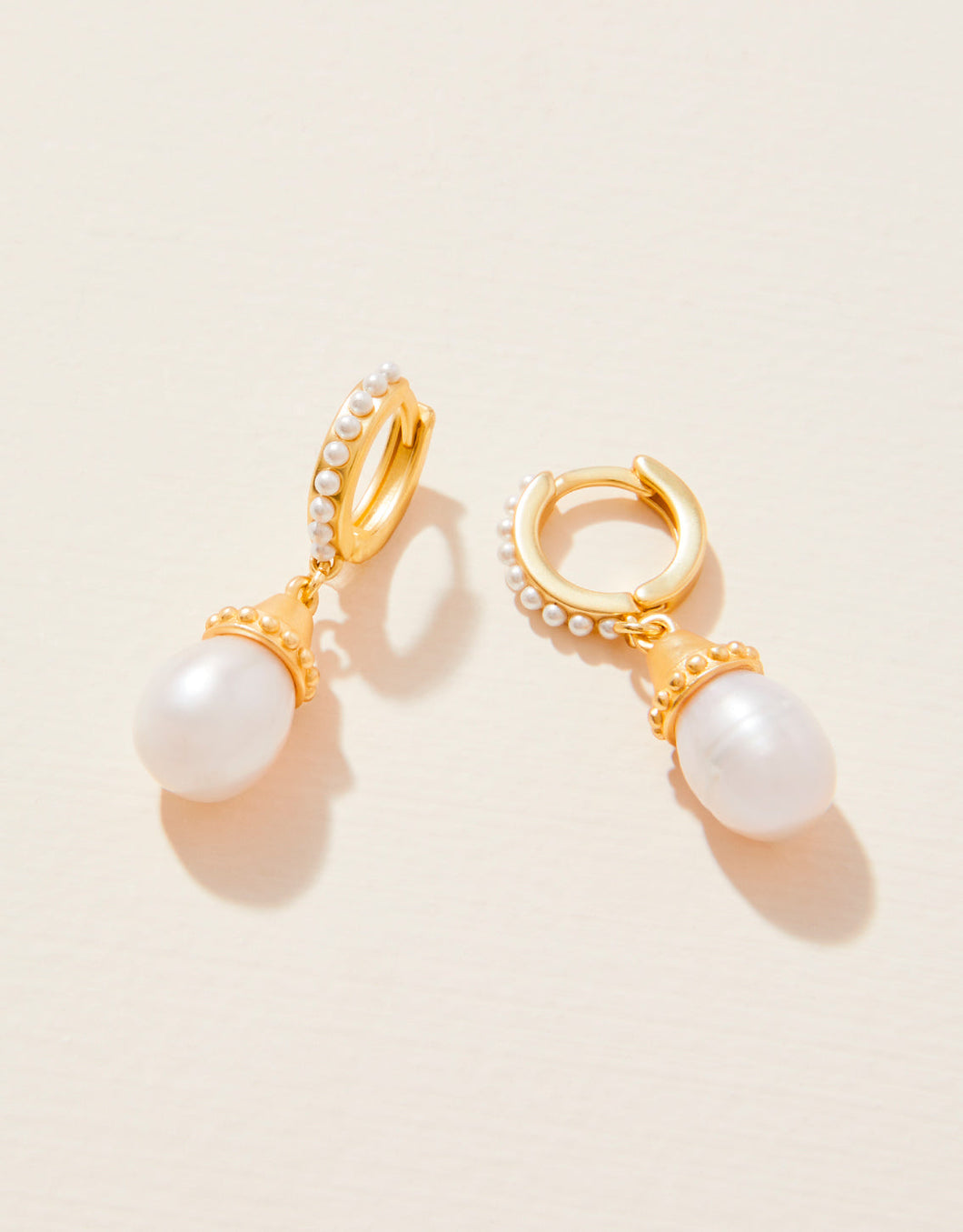 Drop Hoop Earrings Pearl