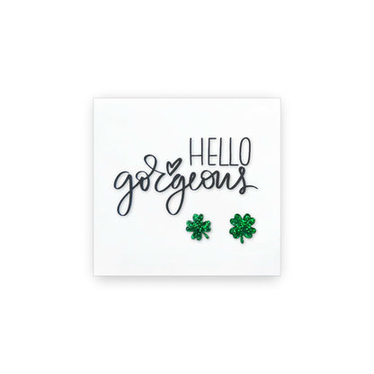 Hello Gorgeous Shamrock Stud Earrings - Green Sparkle