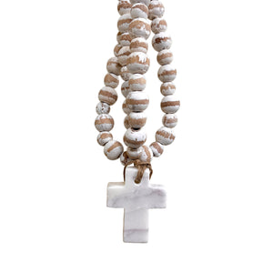 Mango Beads with White Marble Cross