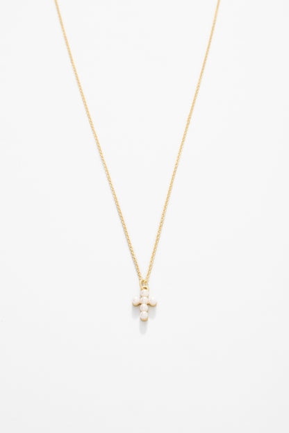 Sea La Vie Necklace Faith/Pearl Cross - Gold