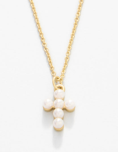 Sea La Vie Necklace Faith/Pearl Cross - Gold