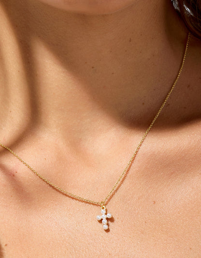 Sea La Vie Necklace Faith/Pearl Cross - Gold