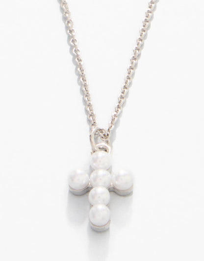 Sea La Vie Necklace Faith/Pearl Cross - Silver