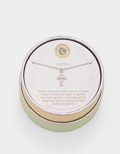 Sea La Vie Necklace Faith/Pearl Cross - Silver