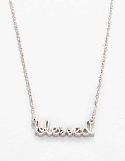 Sea La Vie Necklace Blessed/Script - Silver