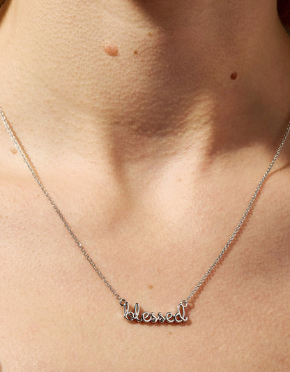 Sea La Vie Necklace Blessed/Script - Silver