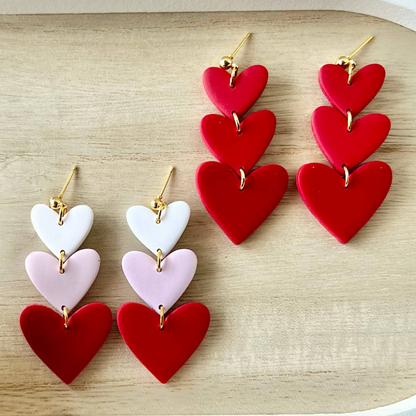 Three Tier Heart Clay Earrings