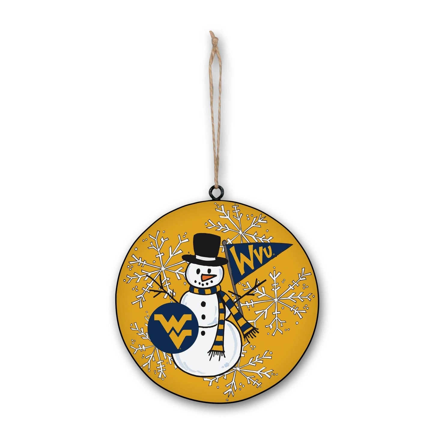 West Virginia University Metal Snowman Ornament
