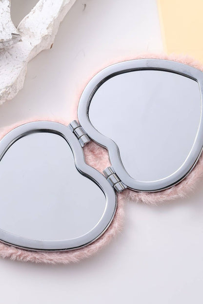 Fluffy Heart Mini Cosmetic Mirror