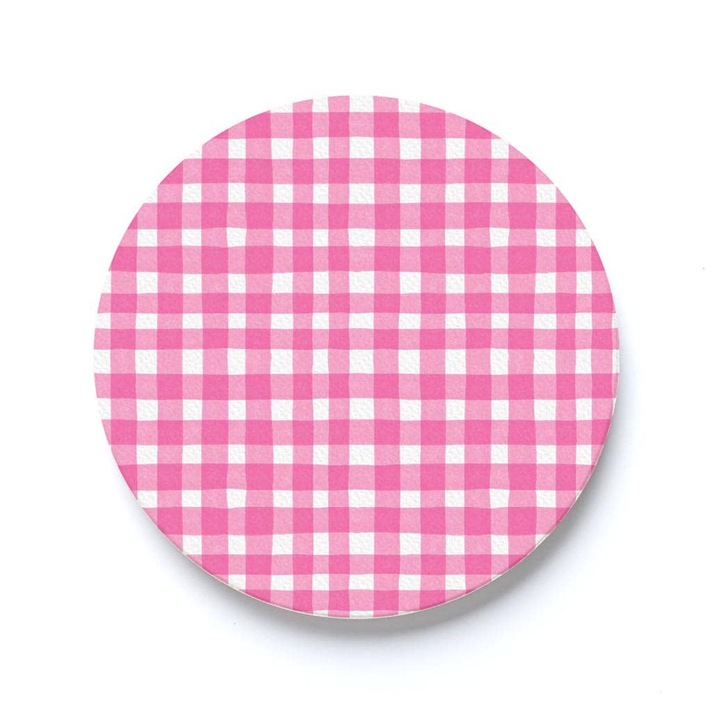 Pink Plaid Pattern Car Coaster