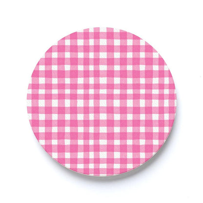 Pink Plaid Pattern Car Coaster