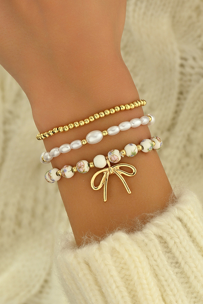Bow Knot Beaded Triple Layer Bracelet Set