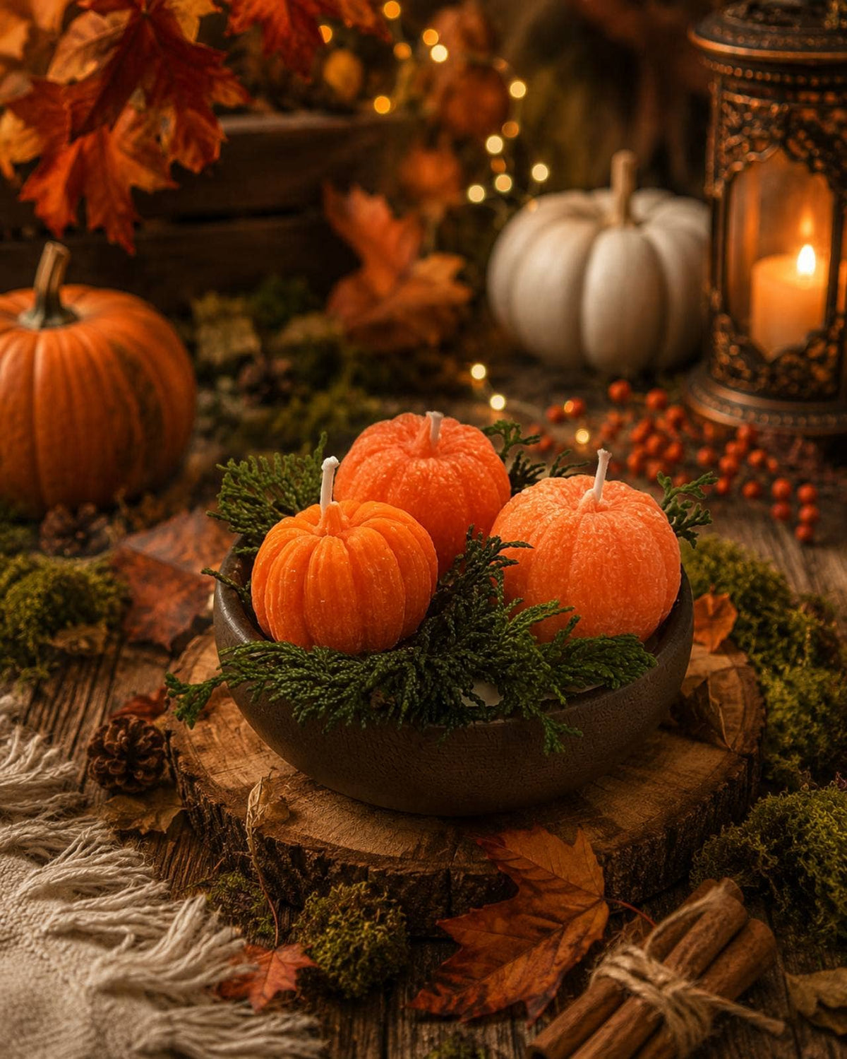 Autumn Pumpkin Wood Wick Candle Bowl