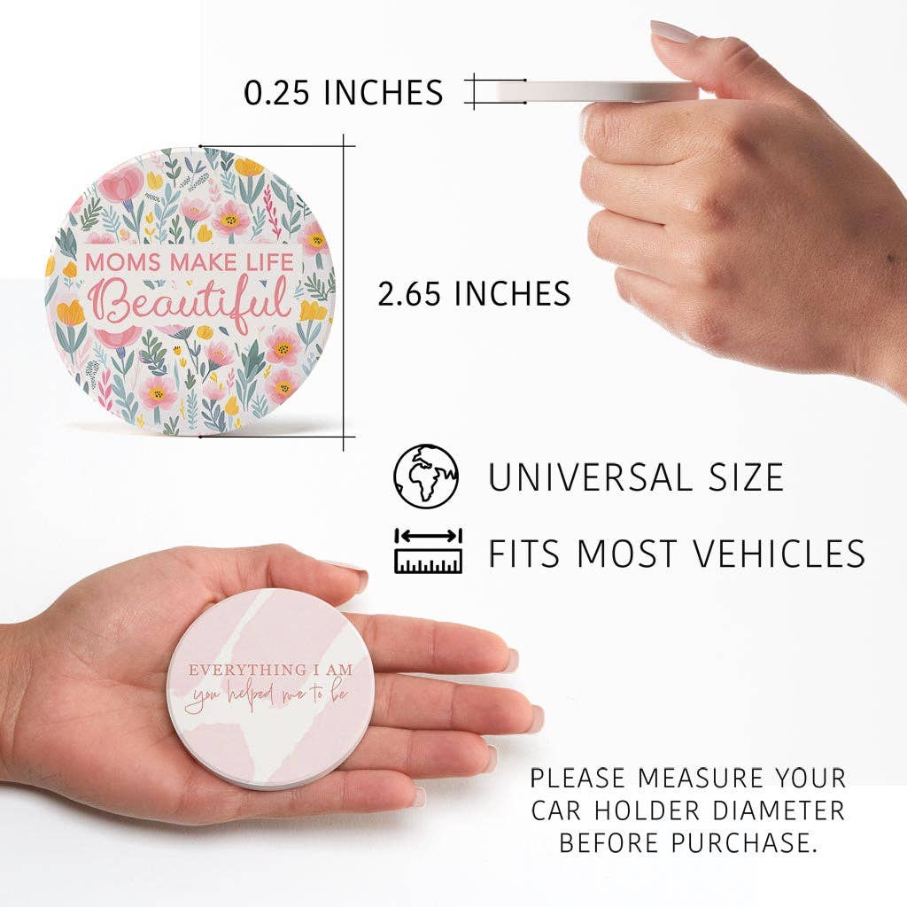 Floral Moms Make Life Beautiful Car Coaster Set