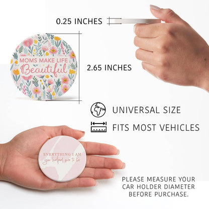Floral Moms Make Life Beautiful Car Coaster Set