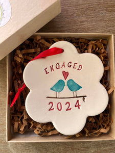 Ceramic Engagement Ornament - 2024 Love Birds