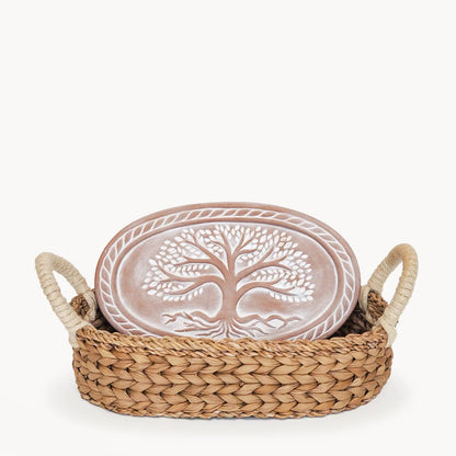Oval Handmade Bread Warmer & Wicker Basket - Tree of Life